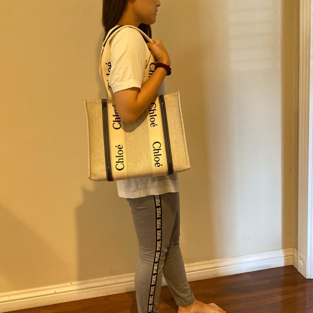 Woody medium leather-trimmed cotton-canvas tote - Picture 14 of 16